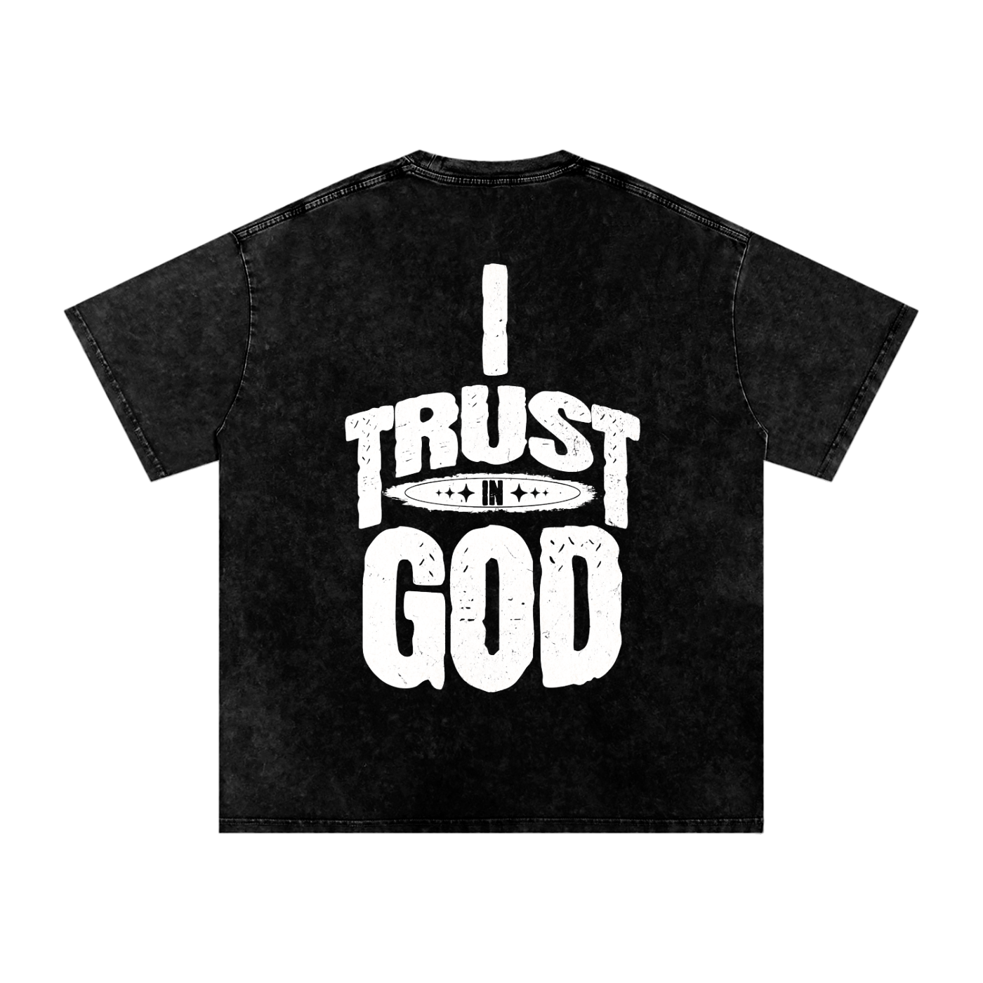I Trust in God Acid Wash Oversize T-Shirt - 250 GSM
