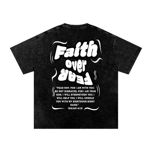 Faith over Fear Acid Wash Oversize T-Shirt - 250 GSM
