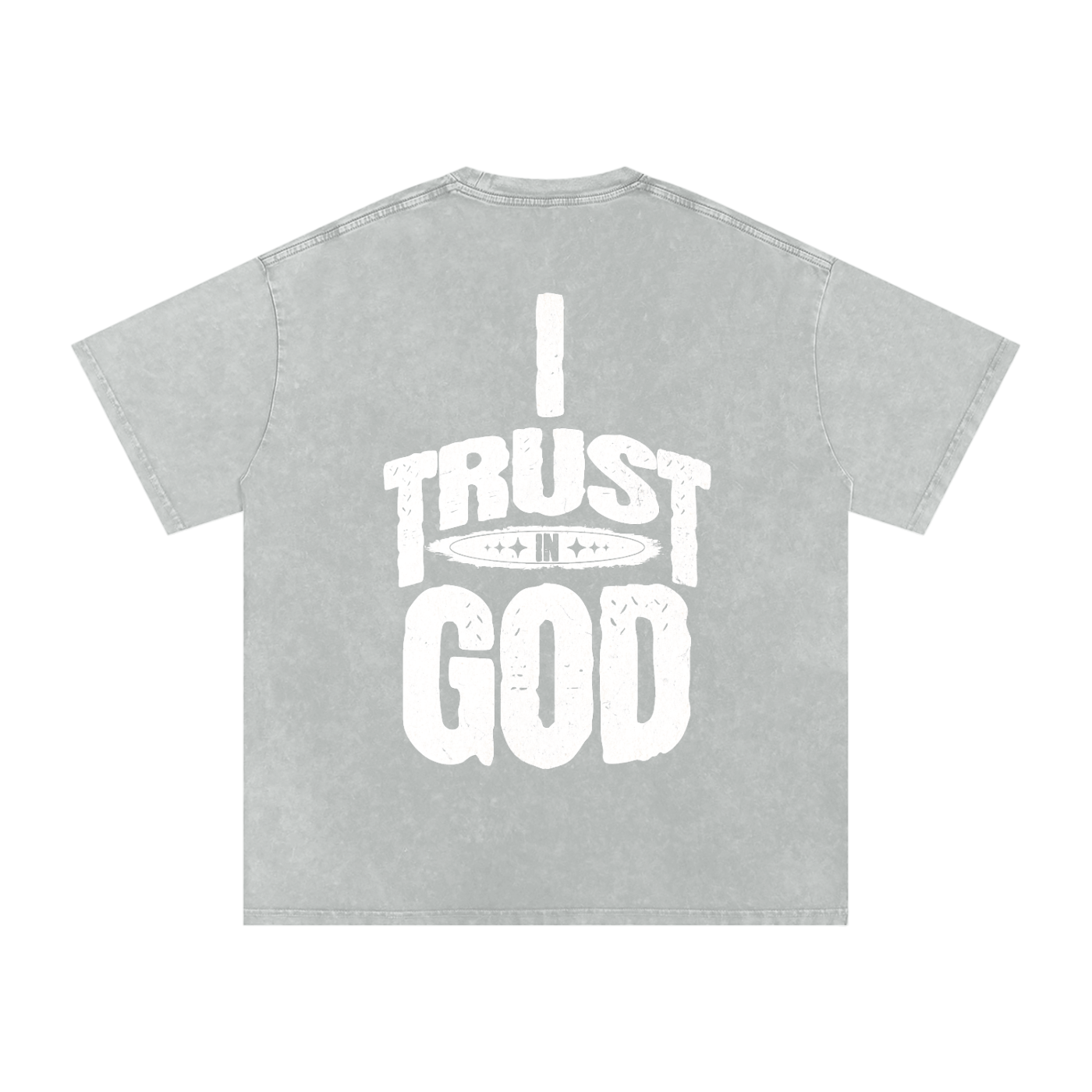 I Trust in God Acid Wash Oversize T-Shirt - 250 GSM