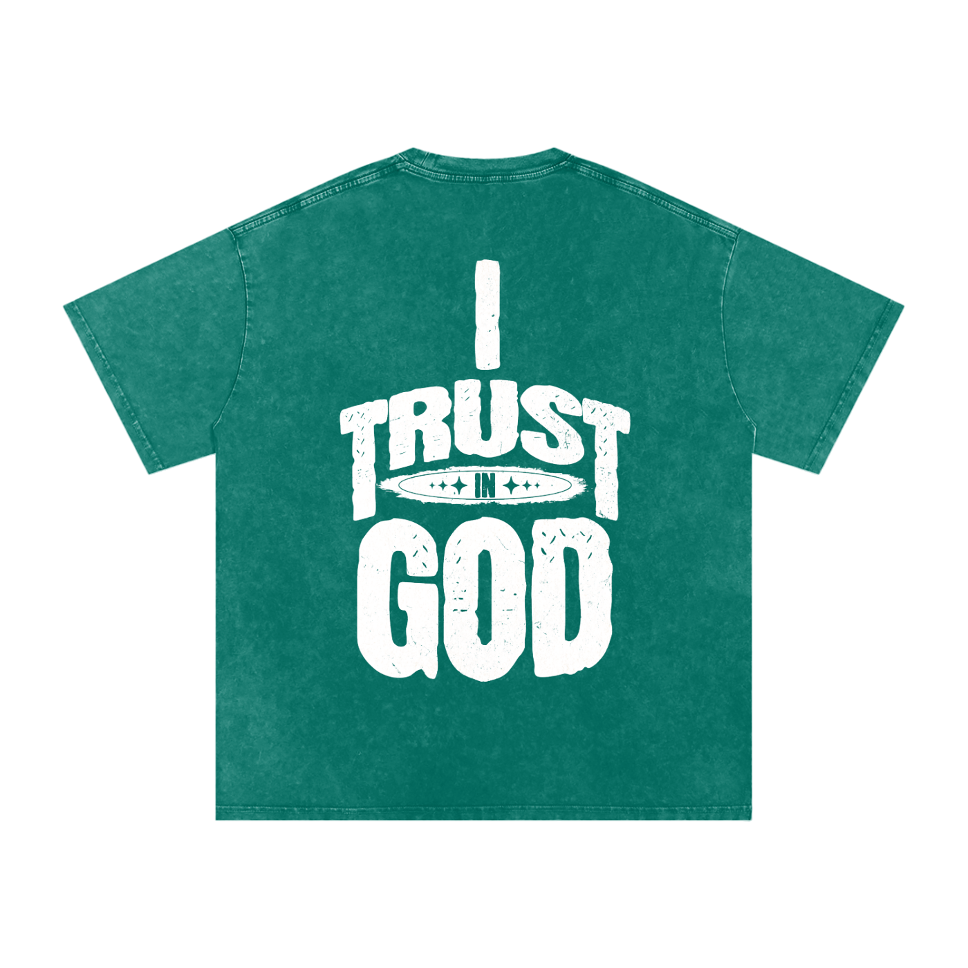 I Trust in God Acid Wash Oversize T-Shirt - 250 GSM