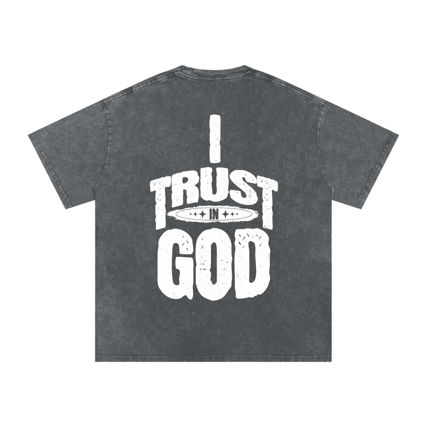 I Trust in God Acid Wash Oversize T-Shirt - 250 GSM